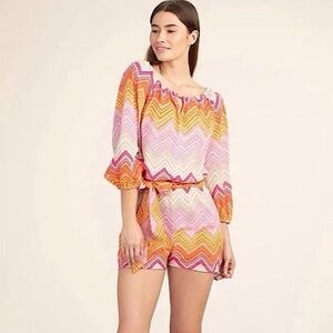 Trina Turk Multicolored Exploration Romper Tie Waist Colorful Chevron Pattern